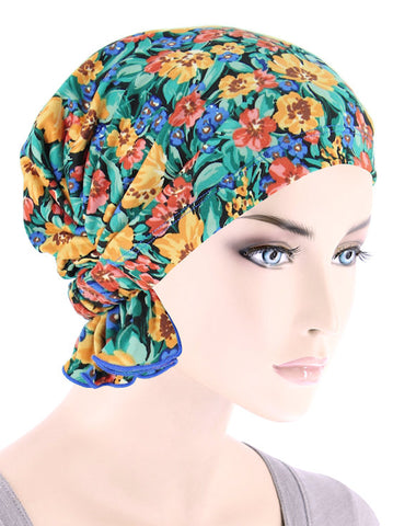 ABBEY-733#The Abbey Cap in Yellow Green Spring Floral