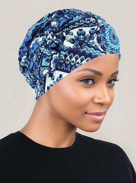 H121-BALIBLUE#Pleated Bow Cap Bali Blue *Closeout/Final Sale*