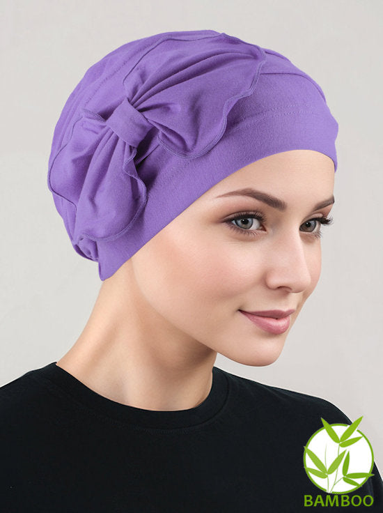 H121BB-LILAC#Bamboo Pleated Bow Cap Lilac