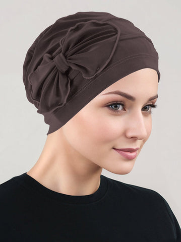 H149-BLACKFLORAL#Pleated Winter Hat Fleece Lined Black Floral