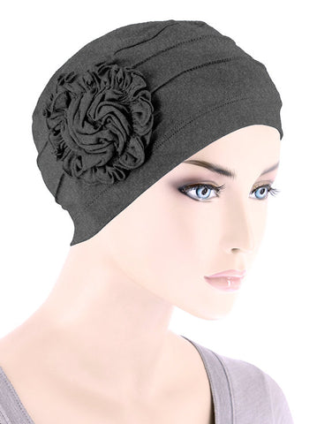 H149BB-CHARCOAL#Bamboo Pleated Sunflower Cap Charcoal Gray