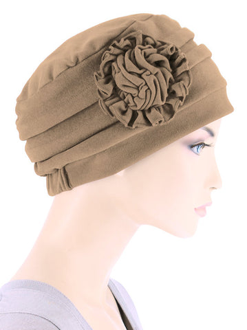 H149-BLACKFLORAL#Pleated Winter Hat Fleece Lined Black Floral