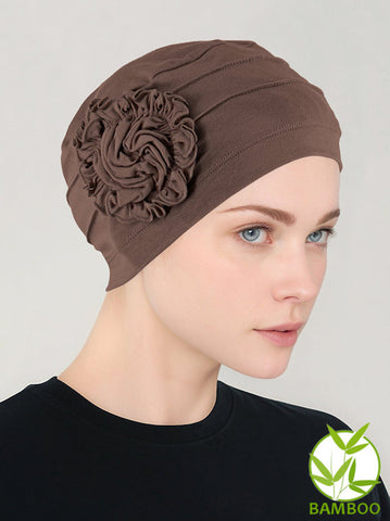 H149BB-BROWN#Bamboo Pleated Sunflower Cap Cedar Brown