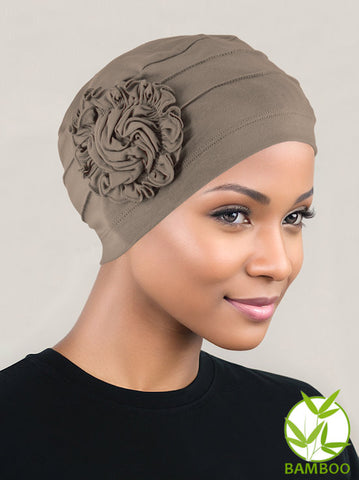 H149BB-COCO#Bamboo Pleated Sunflower Cap Coco Brown