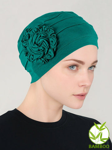 H149BB-GREEN#Bamboo Pleated Sunflower Cap Emerald Green