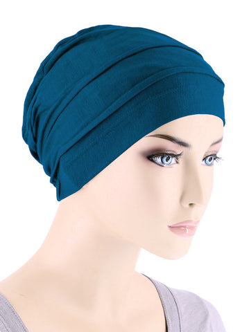 BBPCAP-TEAL#Lux Bamboo Pleated Cap in Teal Blue