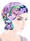 ABBEY-726#The Abbey Cap in Navy Lilac Bold Floral