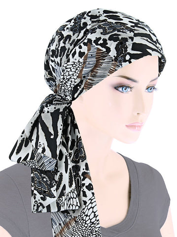 H149-BLACKFLORAL#Pleated Winter Hat Fleece Lined Black Floral
