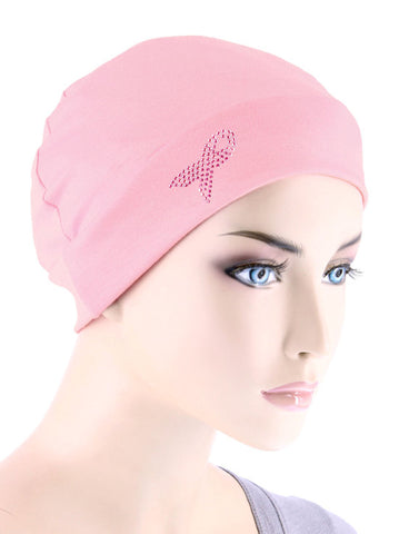 CE-CHEMOCAP-PR-PINK#Chemo Cap Pink Ribbon Rhinestone in Pink