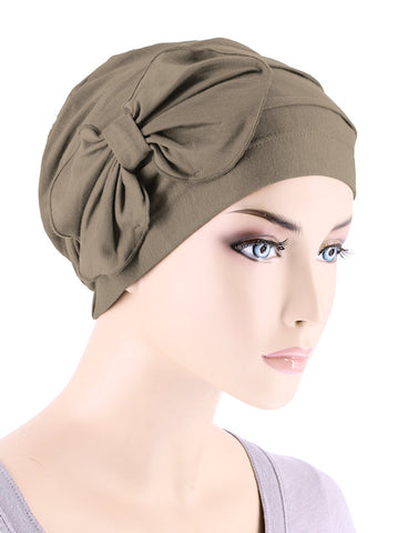 H121BB-COCO#Bamboo Pleated Bow Cap Coco Brown