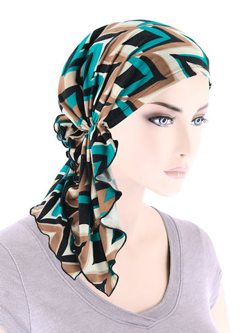 BELLA-860#The Bella Scarf Turquoise Brown Zigzag