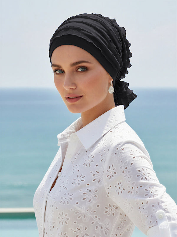 ABBEY-419#The Abbey Cap in Ruffle Black