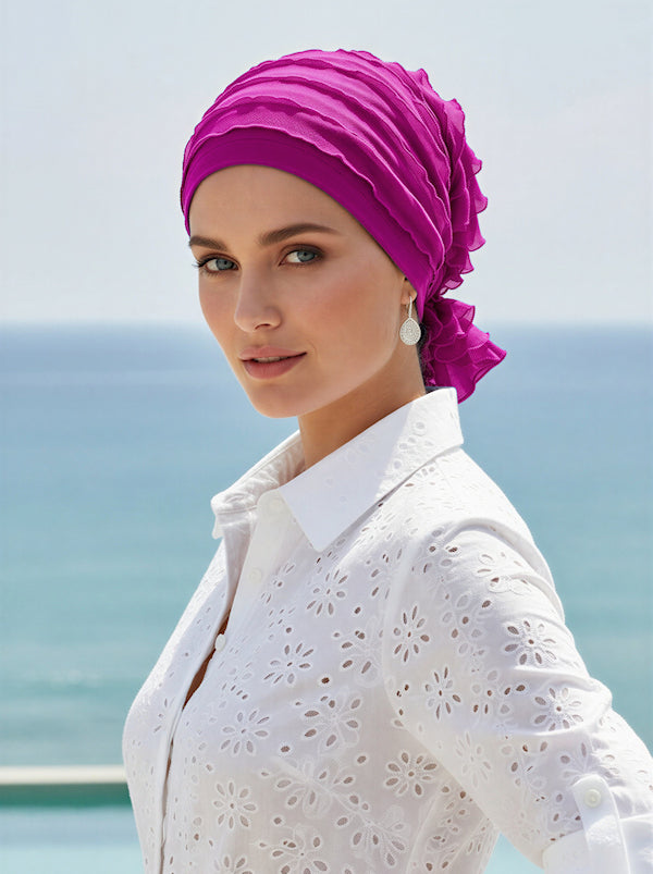 ABBEY-516#The Abbey Cap in Ruffle Magenta