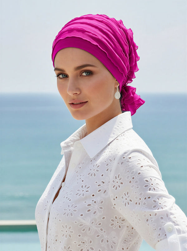 ABBEY-625#The Abbey Cap in Ruffle Hot Pink