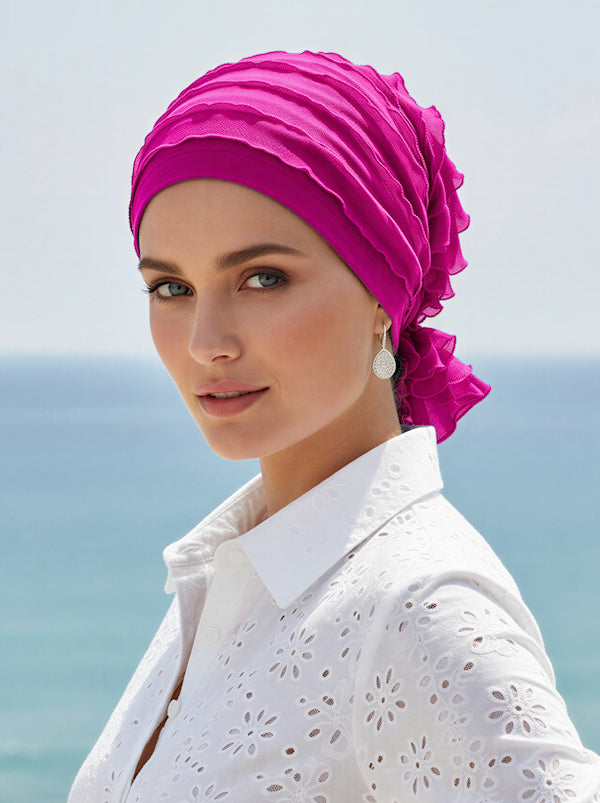 ABBEY-625#The Abbey Cap in Ruffle Hot Pink
