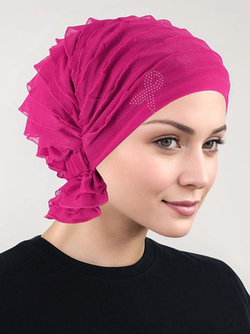 ABBEY-625PR#The Abbey Cap Ruffle Hot Pink Pink Ribbon