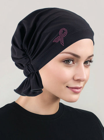ABBEY-627PR#The Abbey Cap Buttery Soft Raven Black Pink Ribbon