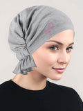 ABBEY-637PR#The Abbey Cap Heather Gray Cotton Knit Pink Ribbon