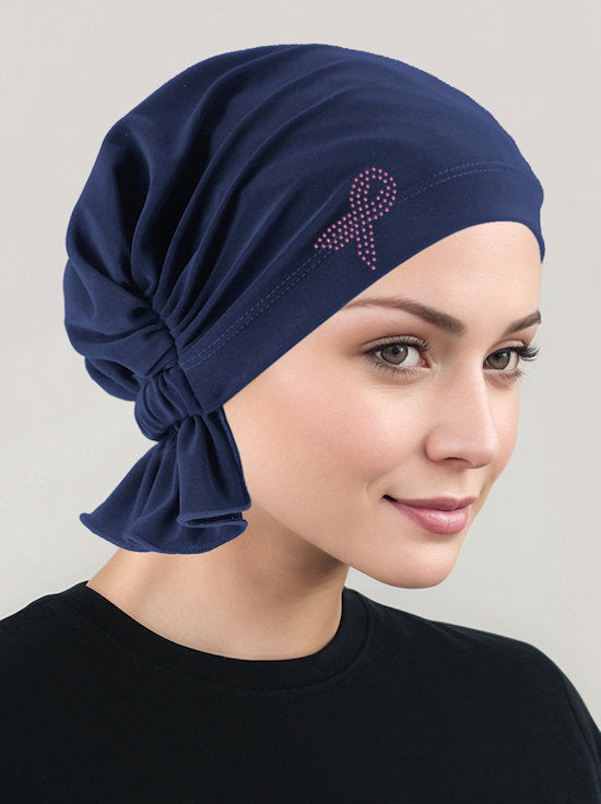 ABBEY-640PR#The Abbey Cap Buttery Soft Navy Blue Pink Ribbon