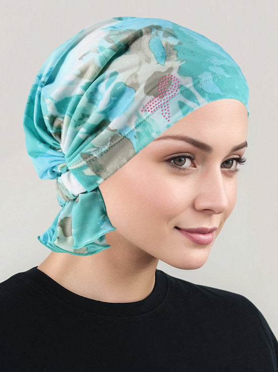 ABBEY-644PR#The Abbey Cap Green Water Floral Pink Ribbon