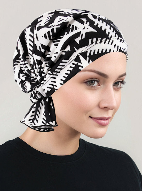 ABBEY-645#The Abbey Cap in Geometric Black and White