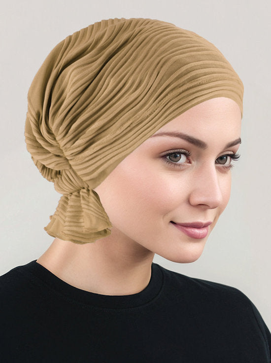 ABBEY-655#The Abbey Cap in Beige Wave Micro Ruffle