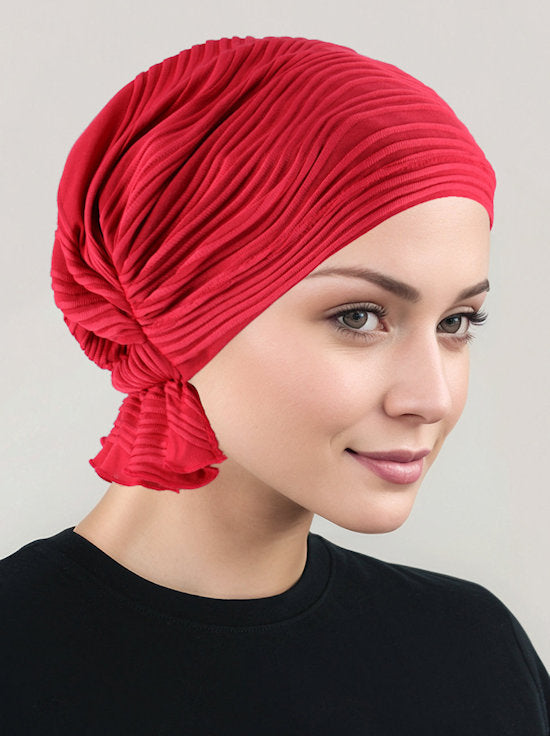 ABBEY-657#The Abbey Cap in Red Wave Micro Ruffle