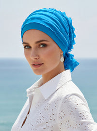 ABBEY-662#The Abbey Cap in Ruffle Turquoise Blue