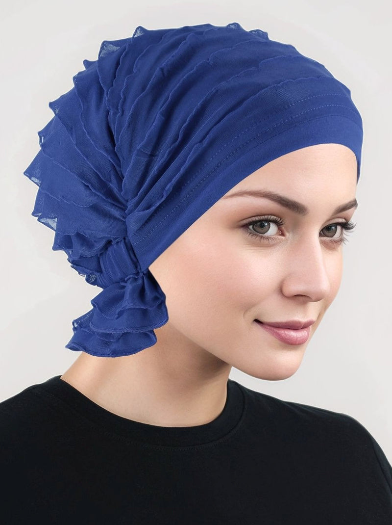 ABBEY-663#The Abbey Cap in Ruffle Royal Blue