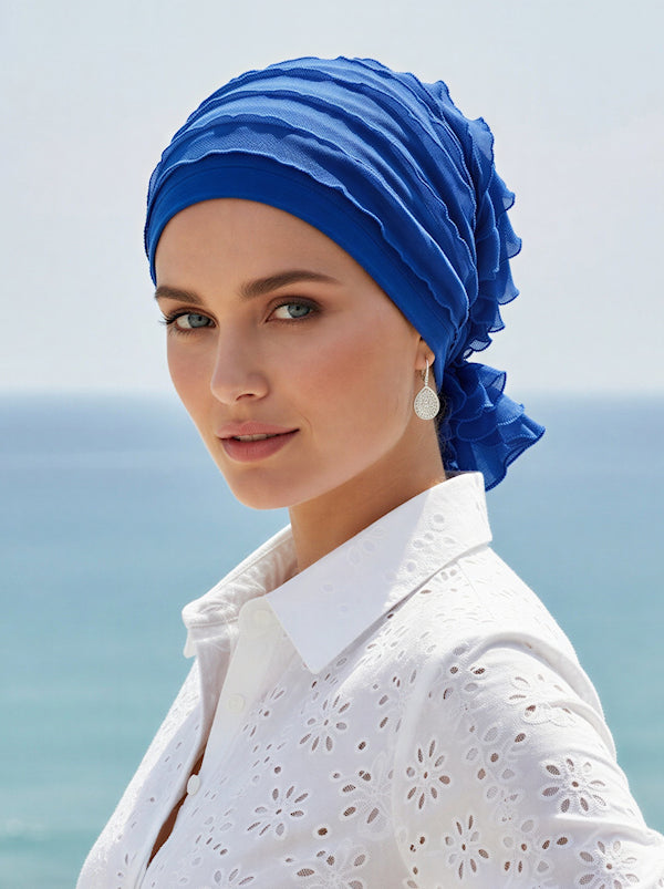 ABBEY-663#The Abbey Cap in Ruffle Royal Blue
