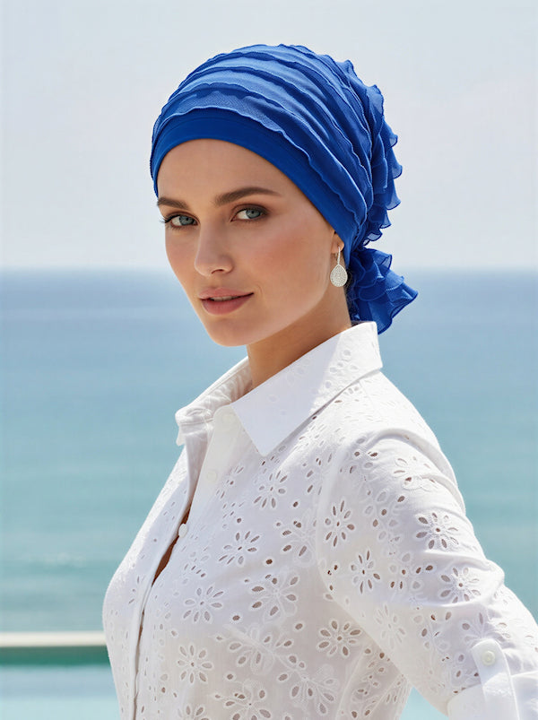 ABBEY-663#The Abbey Cap in Ruffle Royal Blue