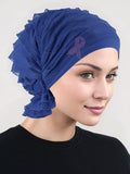 ABBEY-663PR#The Abbey Cap Ruffle Royal Blue Pink Ribbon