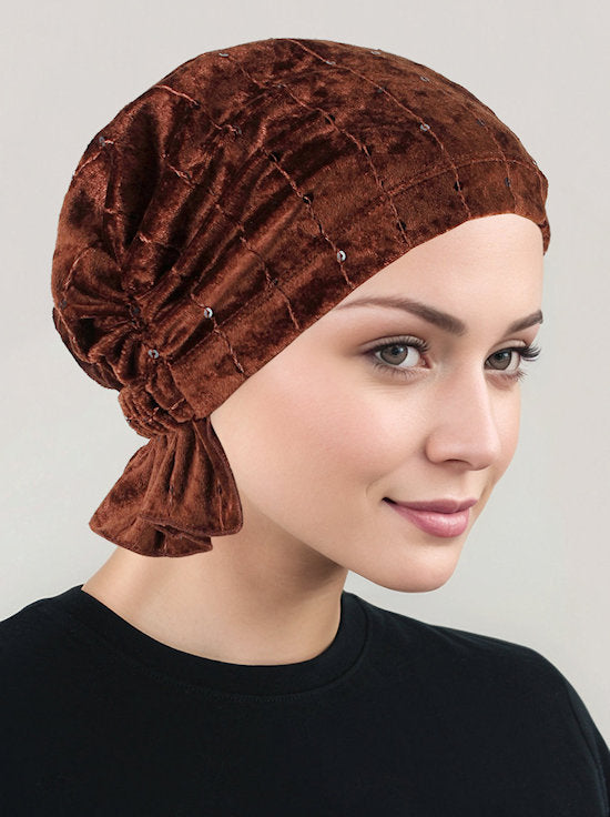 ABBEY-676#The Abbey Cap in Stretch Velour Cinnamon Spice *Closeout/Final Sale*