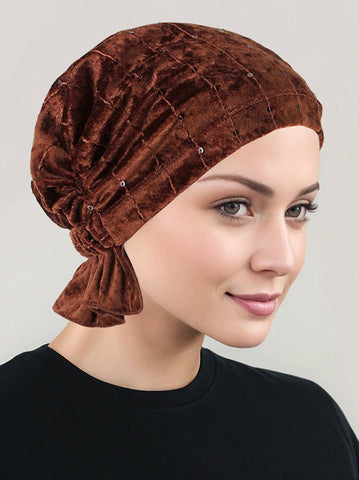 ABBEY-676#The Abbey Cap in Stretch Velour Cinnamon Spice *Closeout/Final Sale*