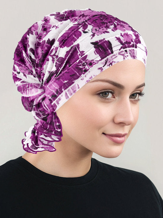 ABBEY-692#The Abbey Cap in Ruffle Purple Floral