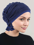 ABBEY-695#The Abbey Cap in Ruffle Blue w/Silver Shimmer