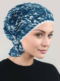 ABBEY-696#The Abbey Cap in Ruffle Teal Blue Abstract