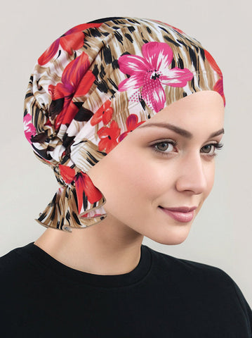 ABBEY-700PR#The Abbey Cap Tropical Pink Floral Pink Ribbon *Closeout/Final Sale*