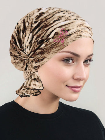 ABBEY-704PR#The Abbey Cap Brown Tiger Pink Ribbon