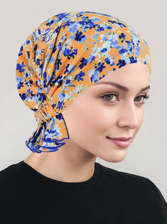 ABBEY-714#The Abbey Cap in Blue Amber Floral