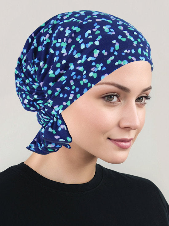 ABBEY-723#The Abbey Cap in Navy Lilac Multi Dot *Closeout/Final Sale*