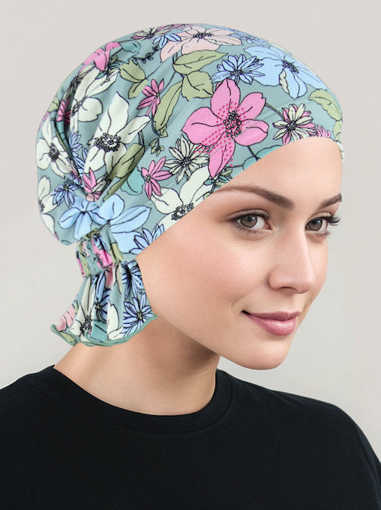 ABBEY-730PR#The Abbey Cap Sage Pink Floral Pink Ribbon