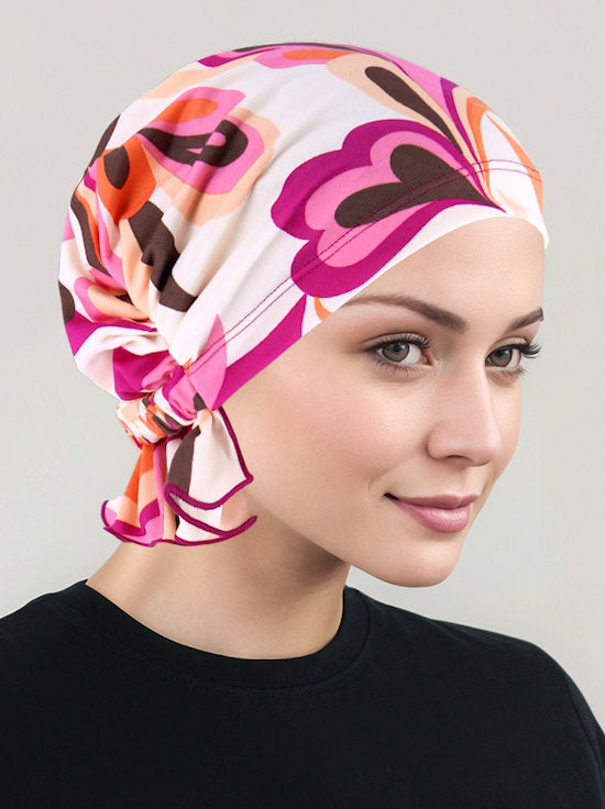 ABBEY-731#The Abbey Cap in Ivory Magenta Mod Floral