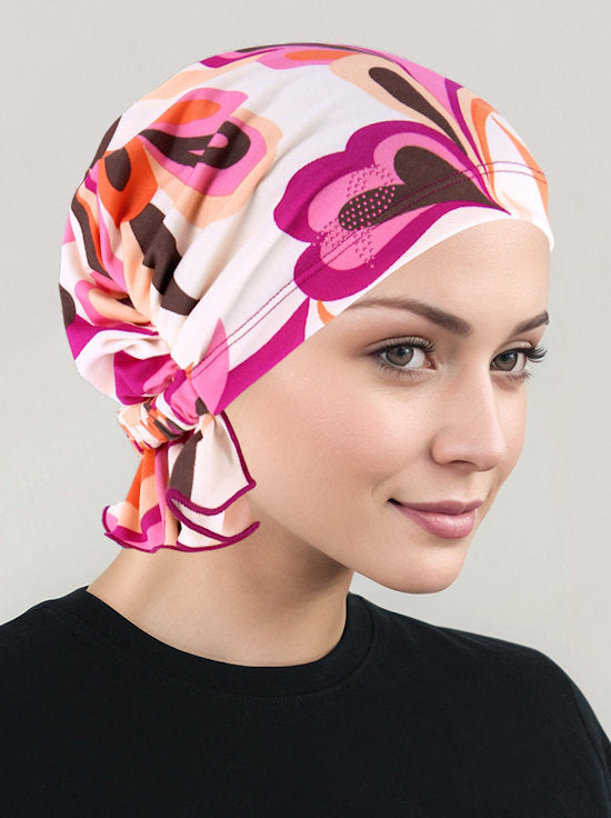 ABBEY-731PR#The Abbey Cap Ivory Magenta Mod Floral Pink Ribbon