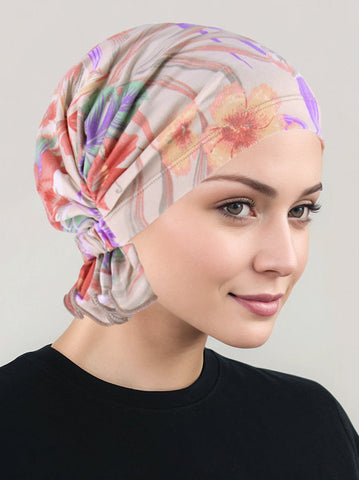 ABBEY-732#The Abbey Cap in Taupe Mauve Tropical Floral *Closeout/Final Sale*