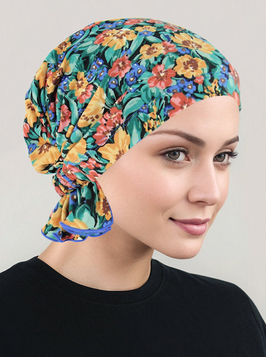 ABBEY-733#The Abbey Cap in Yellow Green Spring Floral