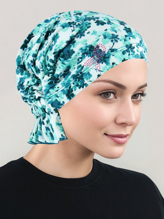 ABBEY-734PR#The Abbey Cap Mint Green Floral Pink Ribbon