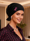 ABBEY-627PR#The Abbey Cap Buttery Soft Raven Black Pink Ribbon