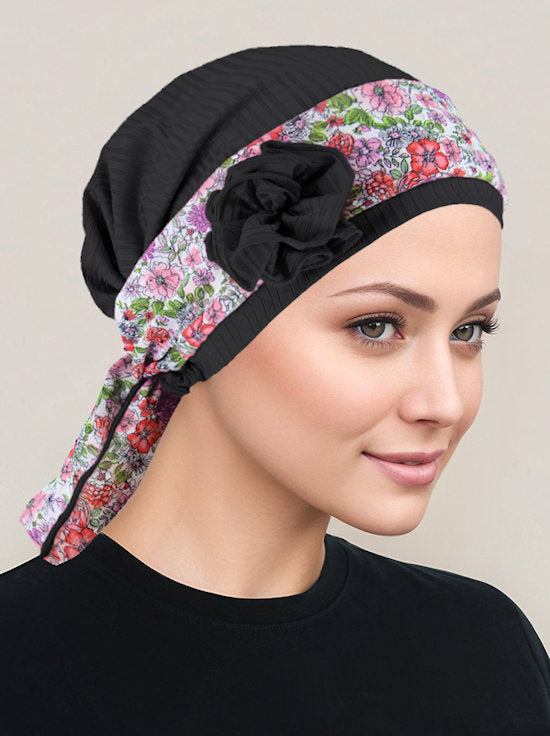 JOSIESASH-BLACK#Josie Turban Rosette Sash Black