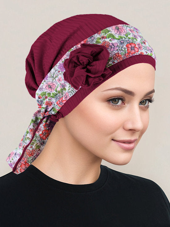 JOSIESASH-BURGUNDY#Josie Turban Rosette Sash Burgundy